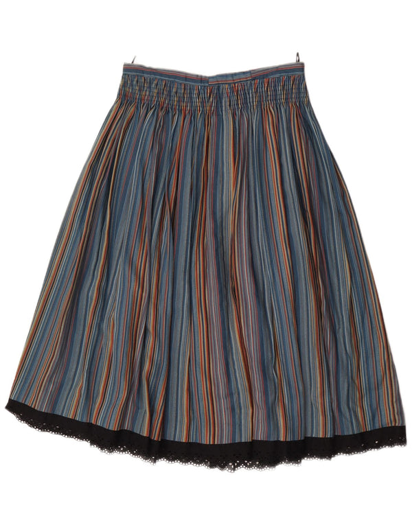 Saia larga feminina vintage de cintura alta W27 pequena listrada multicolorida