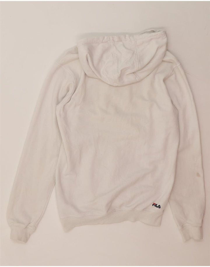 FILA Mens Graphic Hoodie Jumper Small White Cotton Vintage Fila and Second-Hand Fila from Messina Hembry 