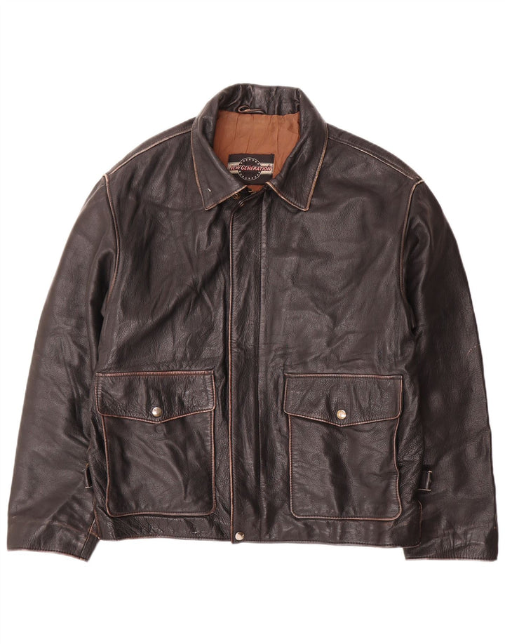 Jaqueta de couro masculina vintage IT 50 grande preta