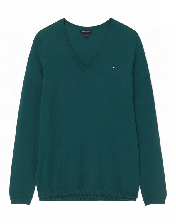 Suéter feminino Tommy Hilfiger com decote em V, 10 algodão verde pequeno