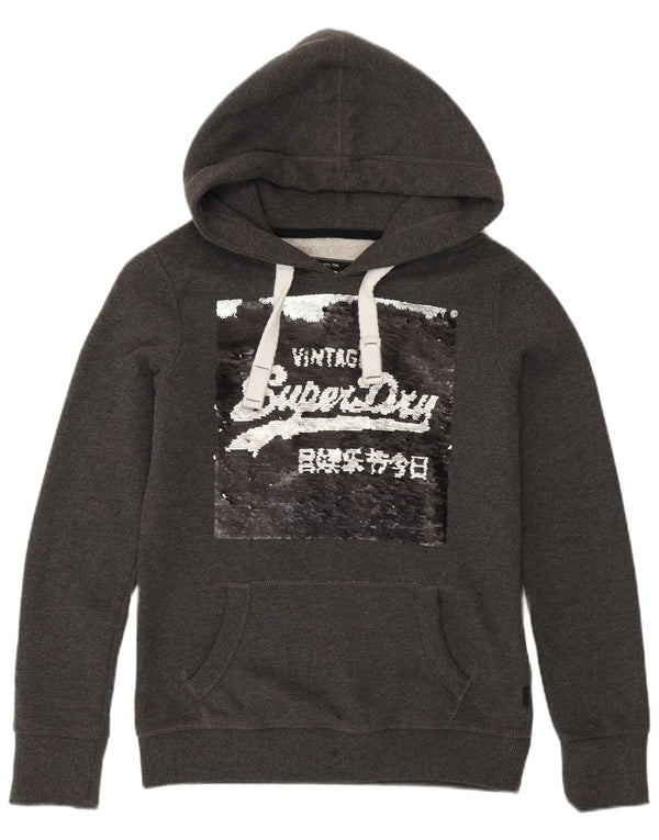 Superdry feminino gráfico moletom com capuz UK 8 pequeno algodão cinza