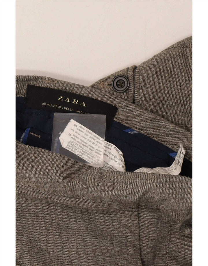 Zara Mens Slim Chino Calças EU 42 Grande W32 L29 Poliéster Cinza