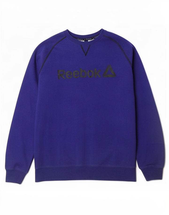 Reebok Mens Graphic Moletom Jumper Grande Algodão Azul