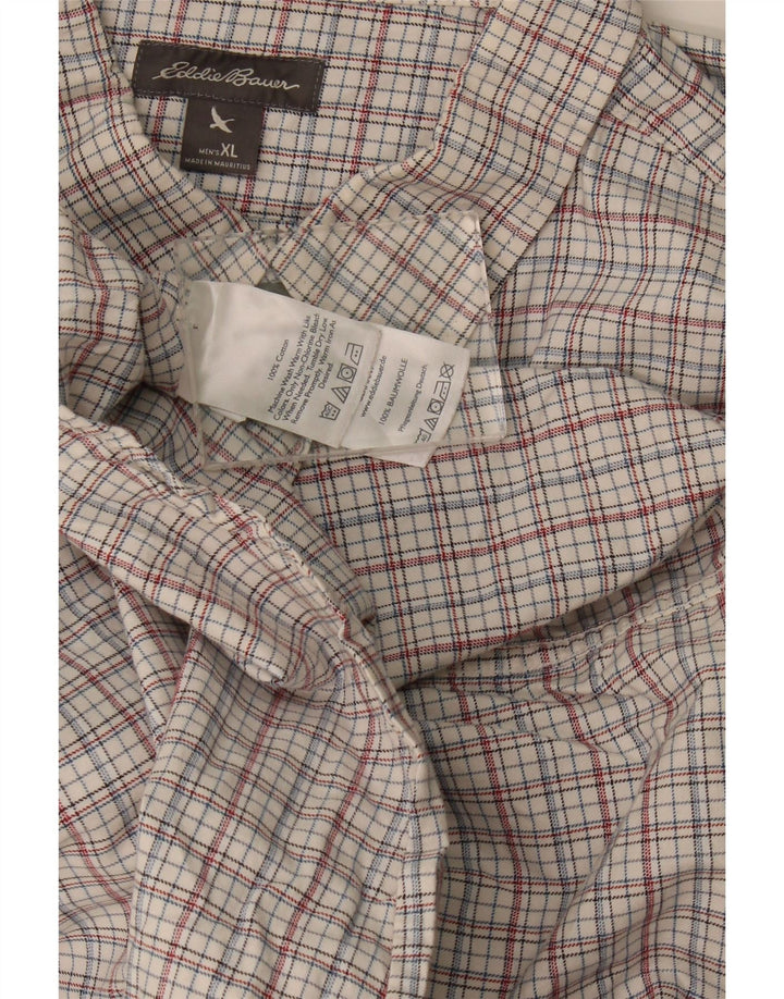 Camisa masculina Eddie Bauer de ajuste relaxado XL branco xadrez algodão