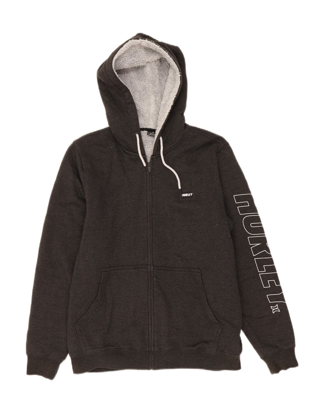 HURLEY Mens Graphic Sherpa Zip Hoodie Sweater Small Grey Cotton Vintage Hurley and Second-Hand Hurley from Messina Hembry 