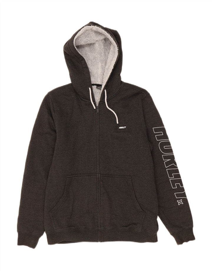 HURLEY Mens Graphic Sherpa Zip Hoodie Sweater Small Grey Cotton Vintage Hurley and Second-Hand Hurley from Messina Hembry 