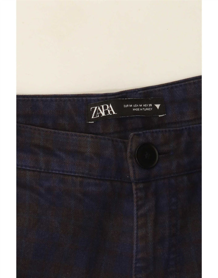 Calça cargo reta feminina Zara médio W28 L28 azul marinho xadrez