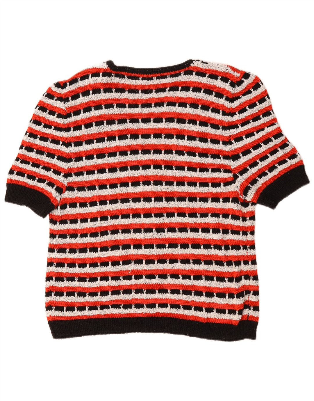 Suéter cardigã feminino vintage UK 14 médio listrado multicolorido