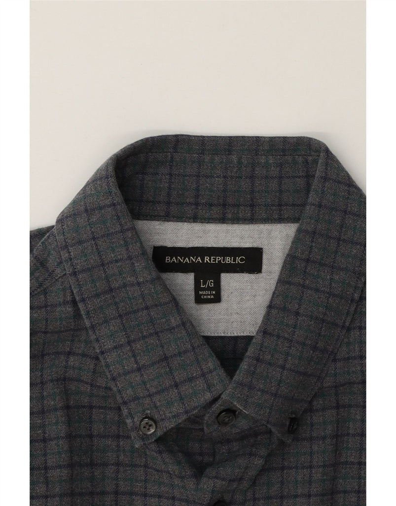 BANANA REPUBLIC Mens Flannel Shirt Large Grey Check Vintage Banana Republic and Second-Hand Banana Republic from Messina Hembry 