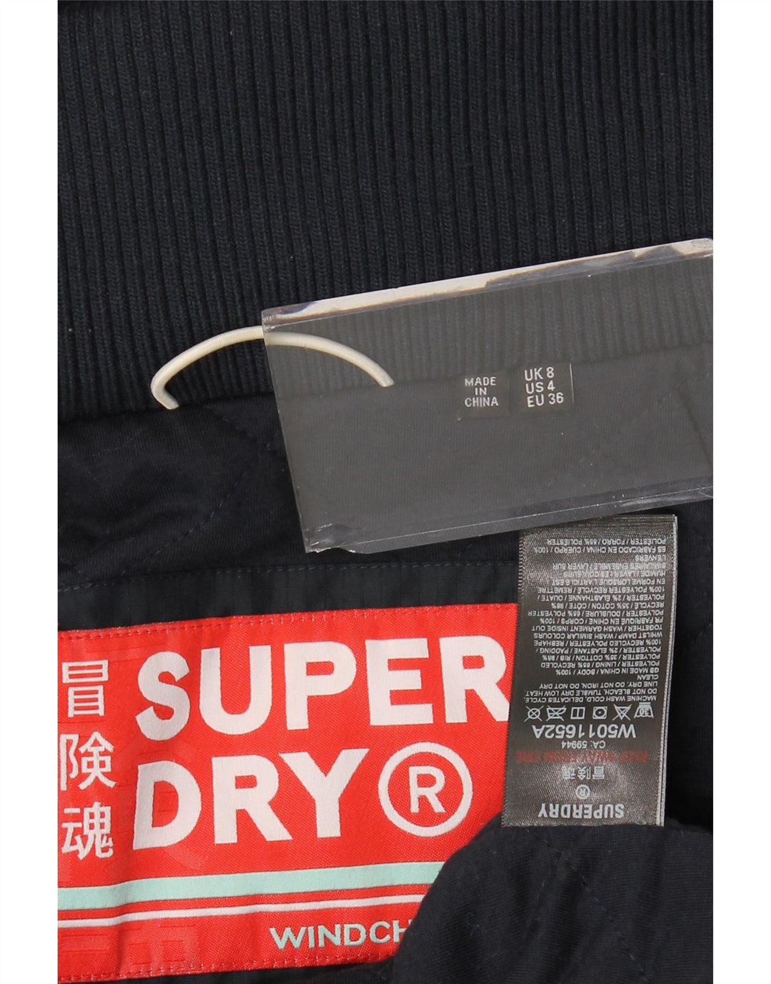 Jaqueta corta-vento feminina SUPERDRY com capuz gráfico UK 8 pequena azul marinho