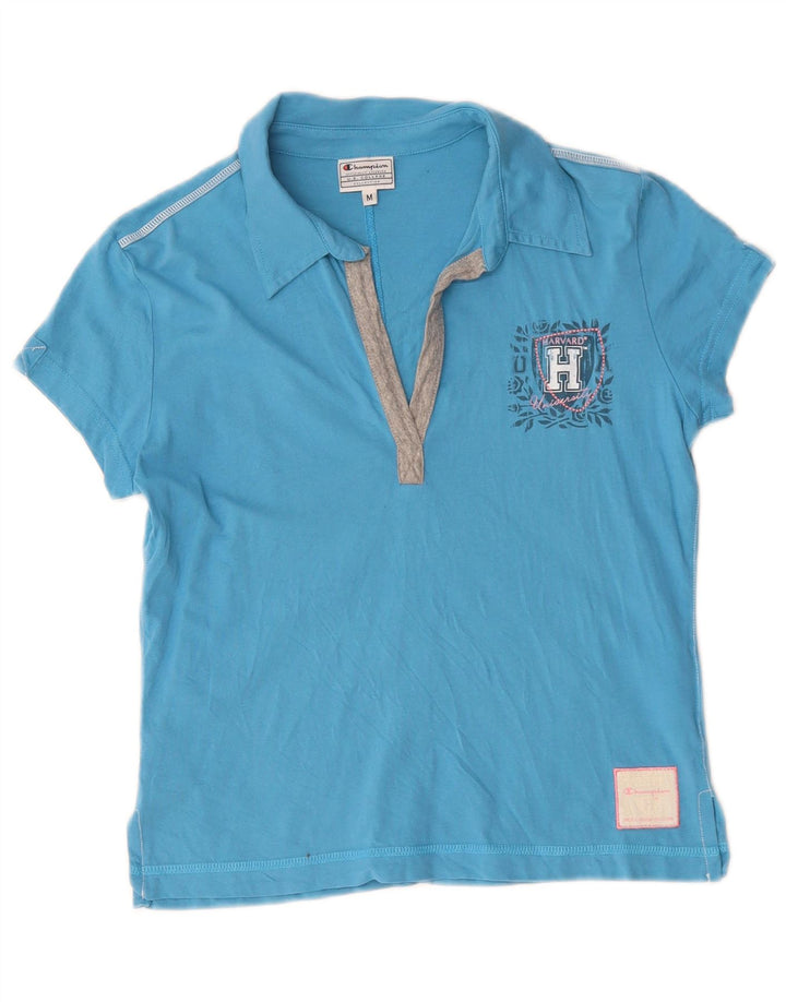 Camisa polo feminina Champion da Universidade de Harvard Reino Unido 12 algodão azul médio