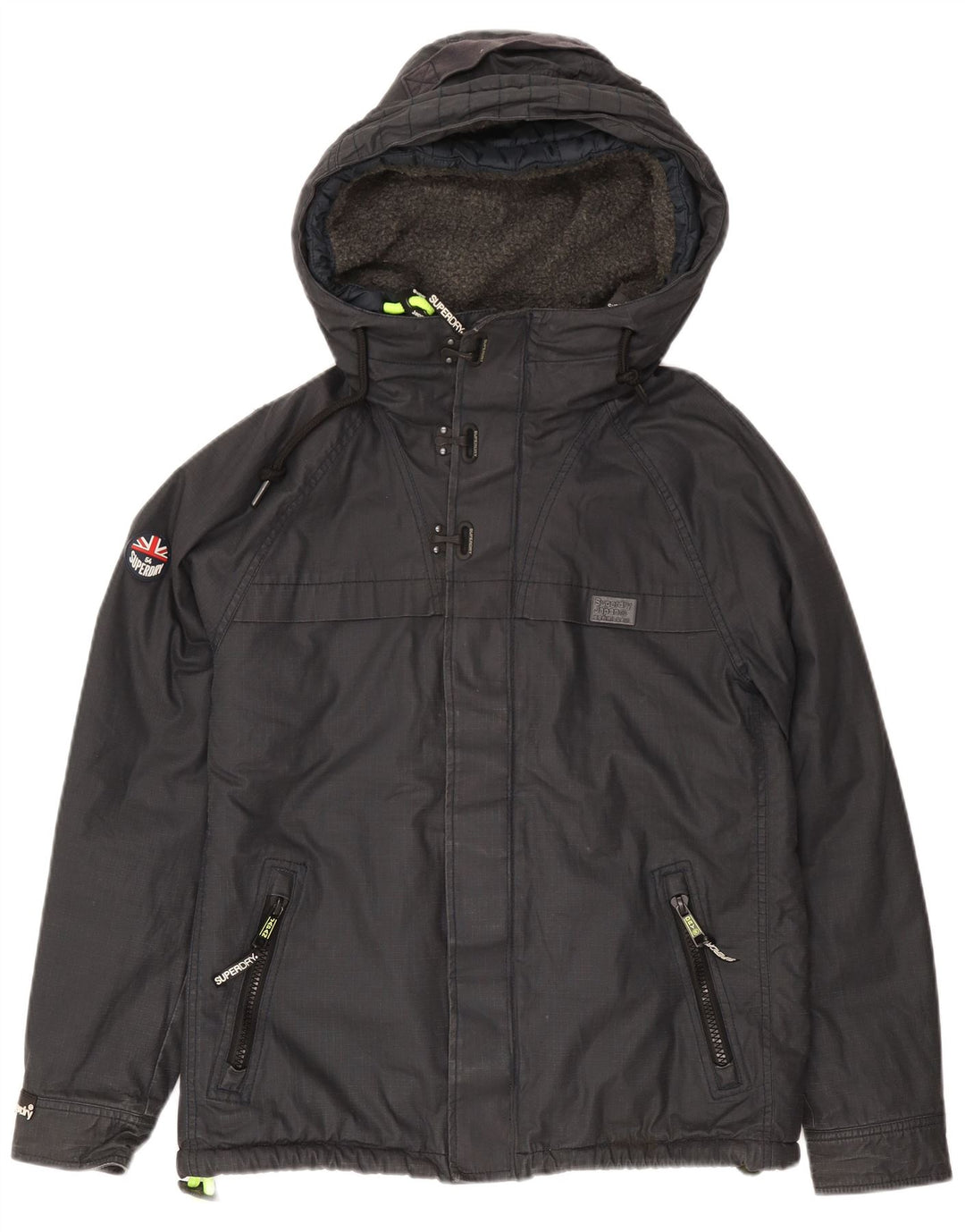 Jaqueta corta-vento masculina Superdry com capuz Reino Unido 40 grande logotipo azul marinho