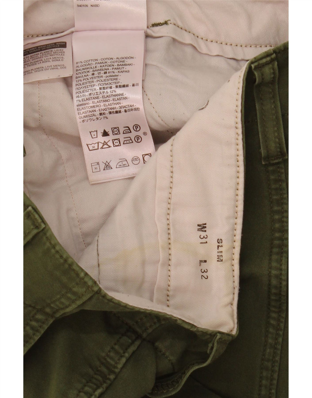 Calça cargo slim masculina Levi's W31 L30 algodão verde