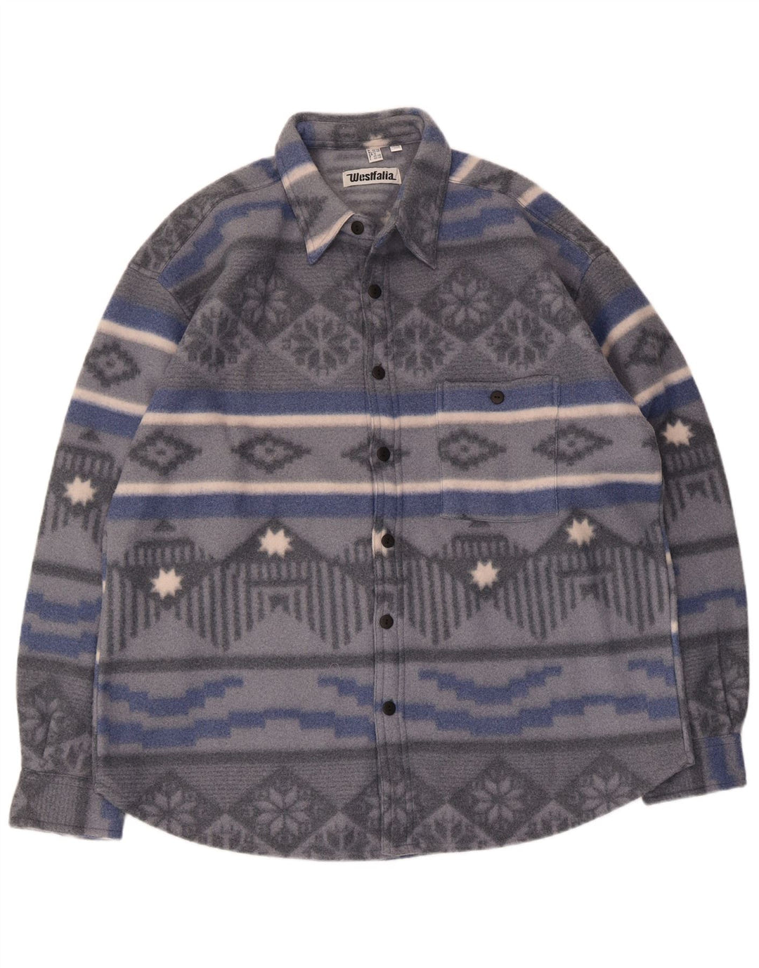 Camisa de lã masculina vintage Reino Unido 15 poliéster geométrico cinza médio