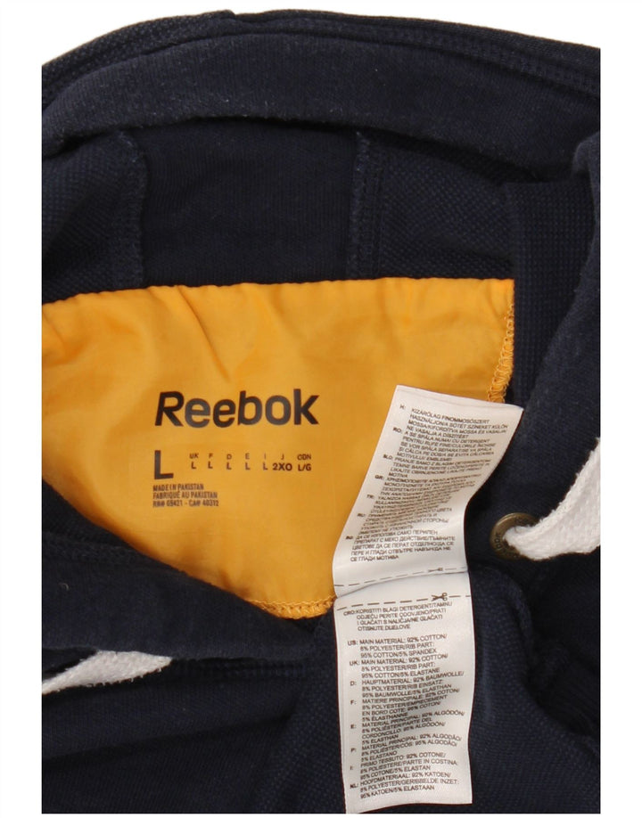 Suéter com capuz gráfico masculino REEBOK grande algodão azul marinho