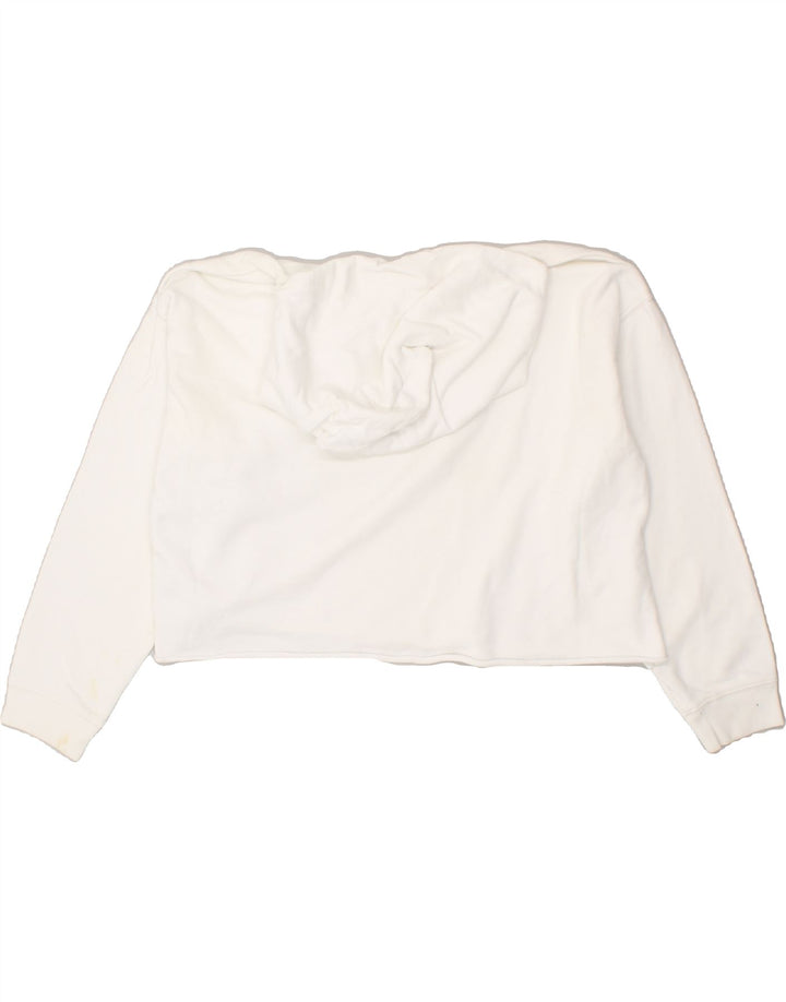 LEVI'S Womens Crop Graphic Hoodie Jumper UK 14 Medium White Cotton | Vintage Levi's | Thrift | Second-Hand Levi's | Used Clothing | Messina Hembry 
