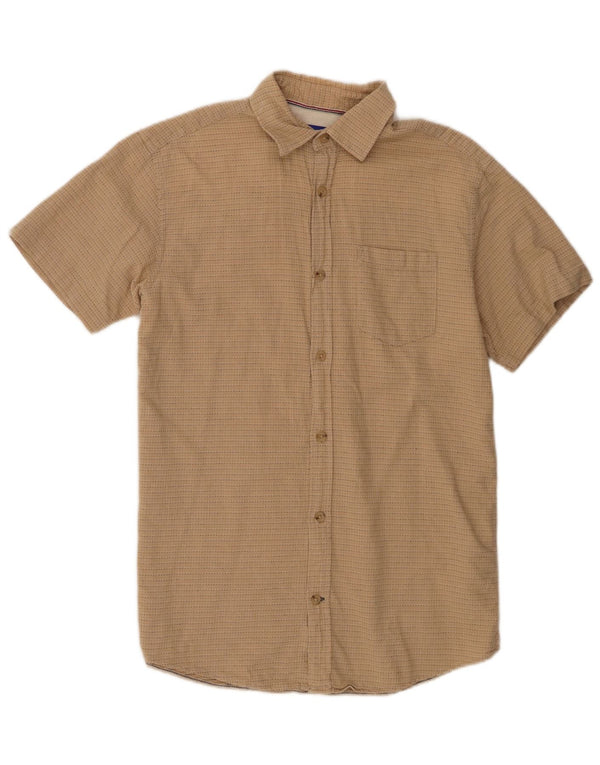 Camisa masculina de manga curta Jack & Jones pequena bege listrada de algodão