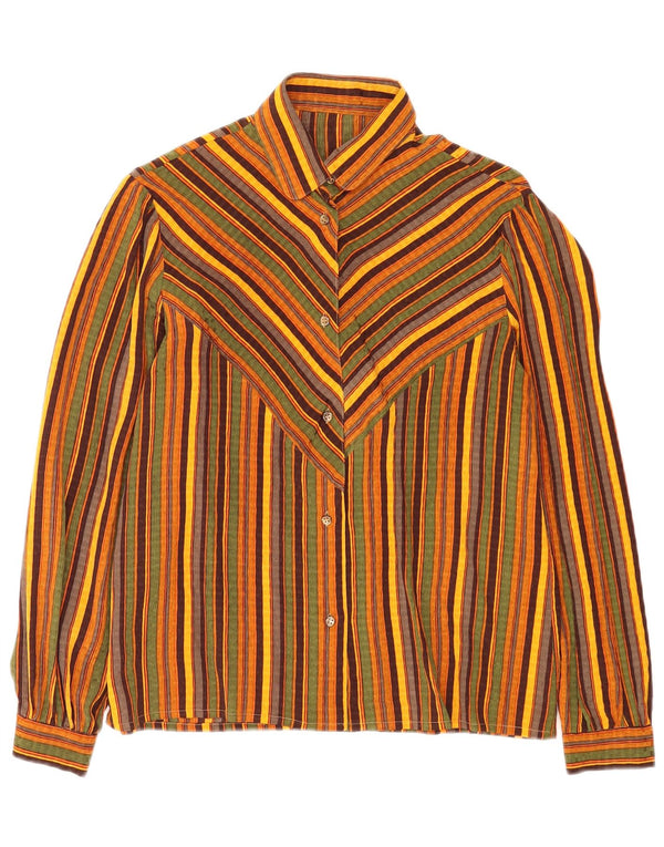 Camisa feminina vintage UK 12 média listrada multicolorida