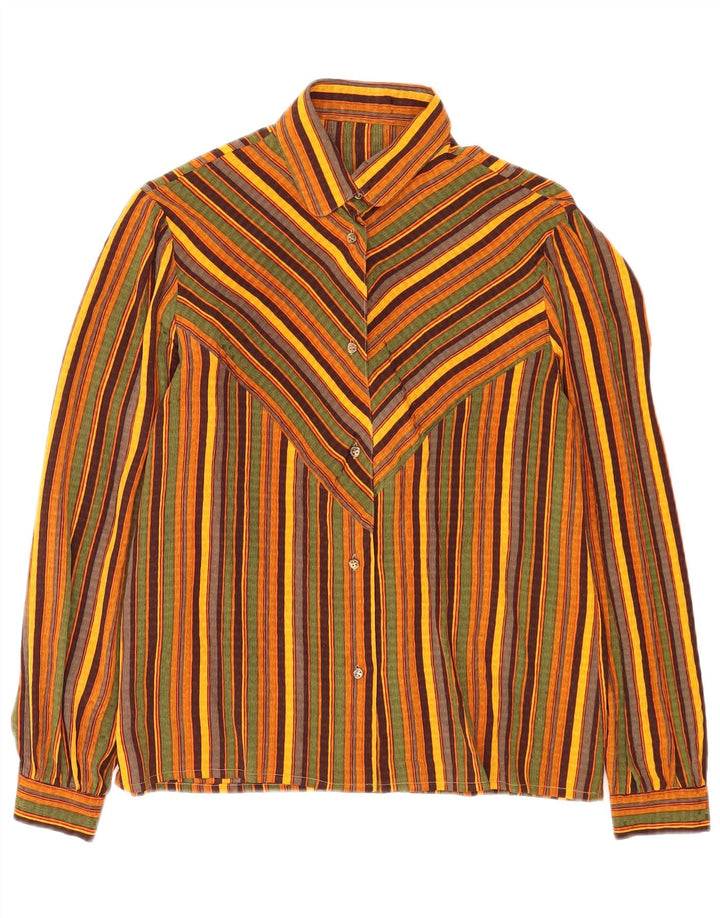 Camisa feminina vintage UK 12 média listrada multicolorida