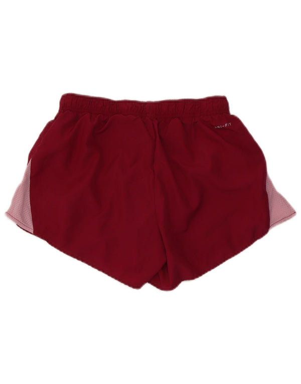 NIKE Womens Dri Fit Sport Shorts UK 6 XS Maroon Colourblock