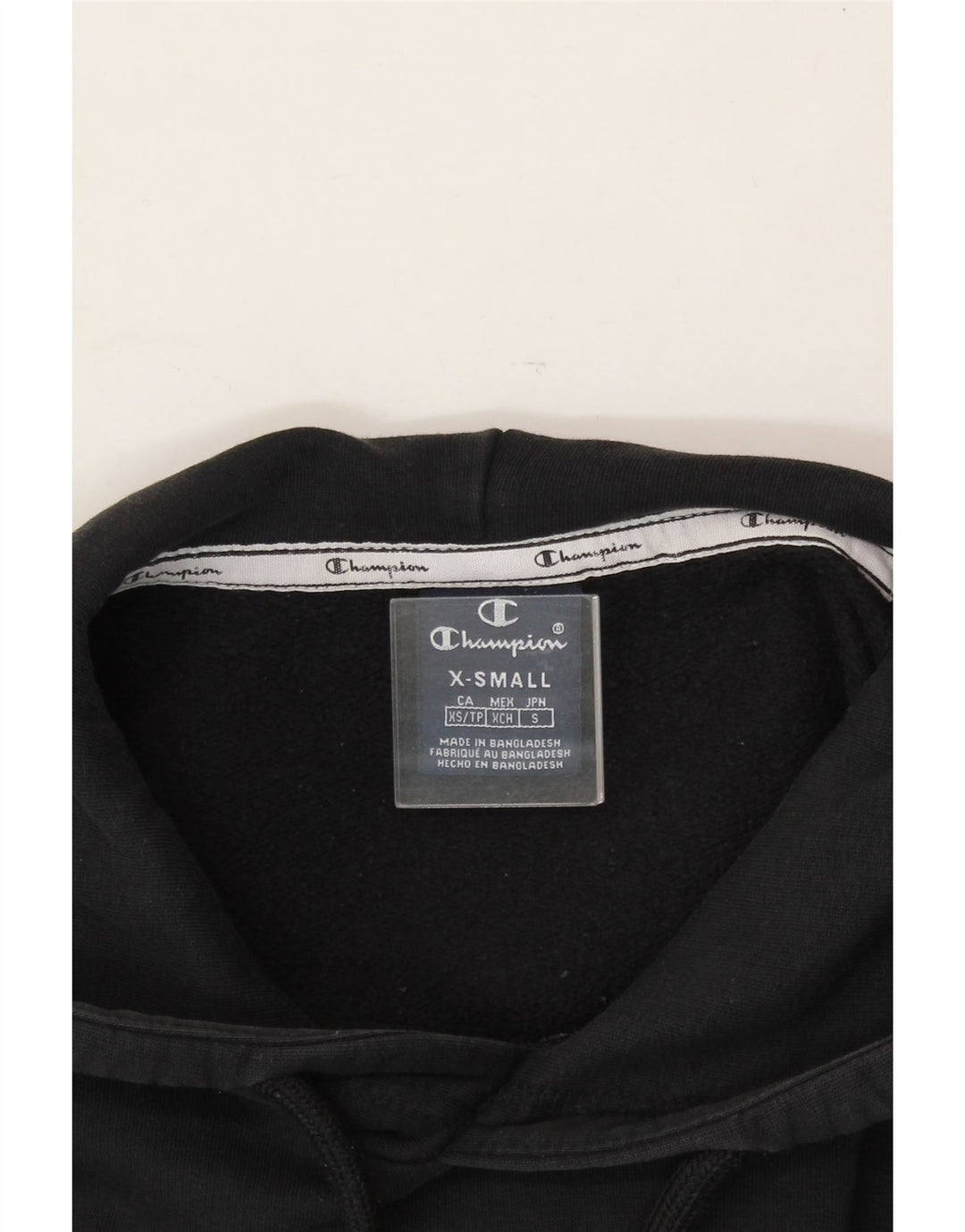CHAMPION Womens Oversized Graphic Hoodie Jumper UK 6 XS Black Vintage Champion and Second-Hand Champion from Messina Hembry 
