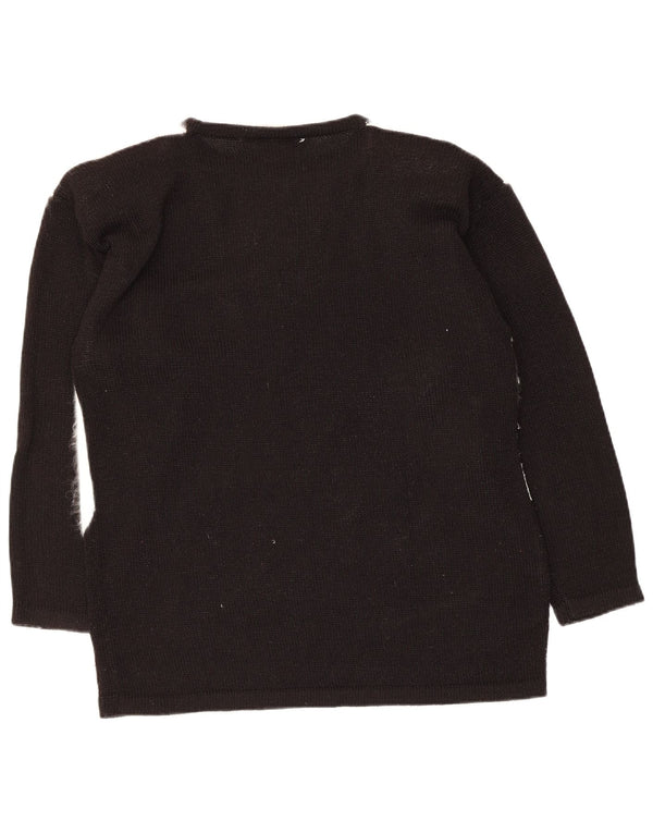 Suéter feminino vintage com gola redonda e gola redonda UK 10 pequeno preto