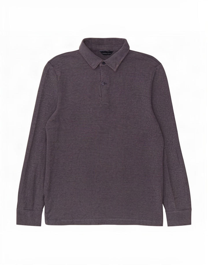 Camisa polo masculina de manga comprida Massimo Dutti azul marinho médio