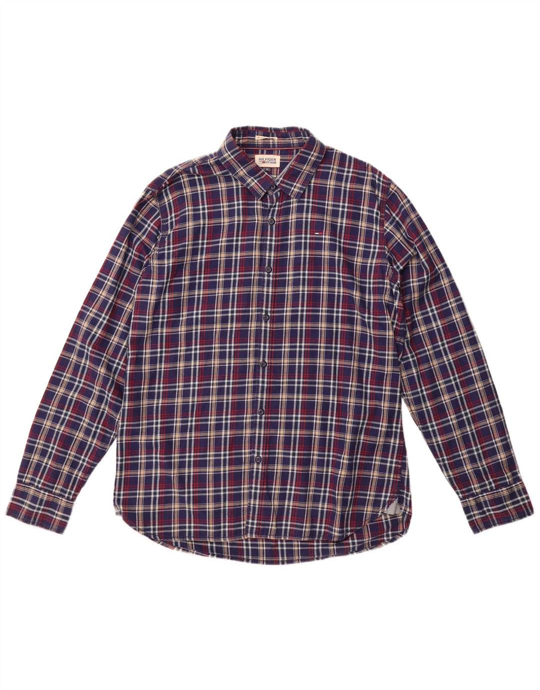 Camisa masculina de flanela Tommy Hilfiger XL azul marinho xadrez algodão