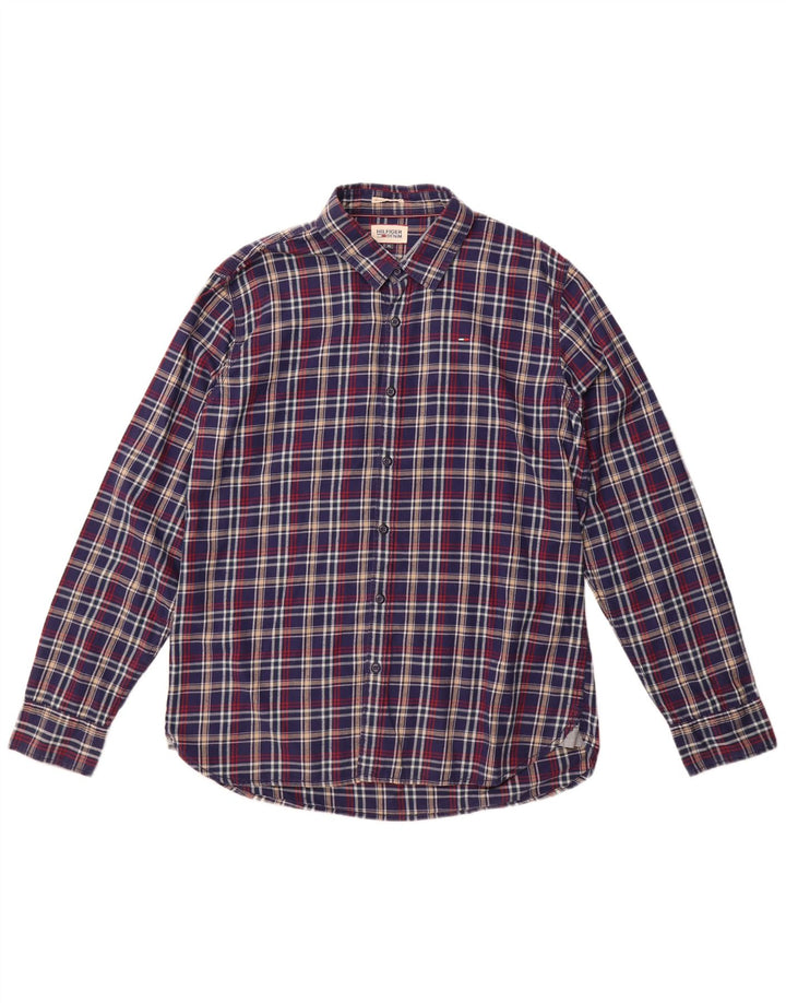 Camisa masculina de flanela Tommy Hilfiger XL azul marinho xadrez algodão