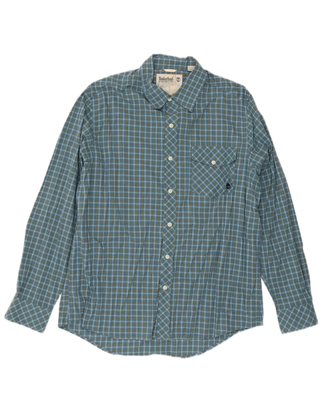 Camisa masculina Timberland grande xadrez azul algodão