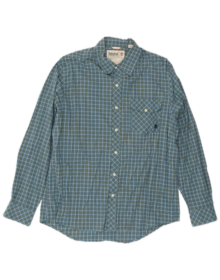 Camisa masculina Timberland grande xadrez azul algodão