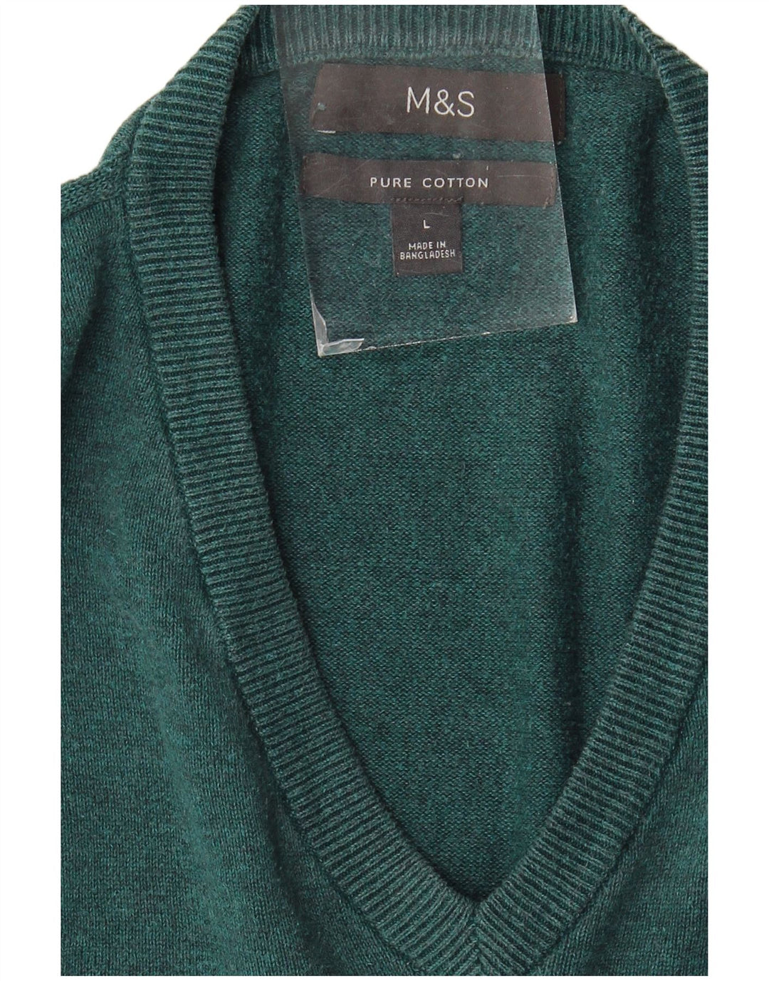 Suéter masculino Marks & Spencer com decote em V grande algodão azul