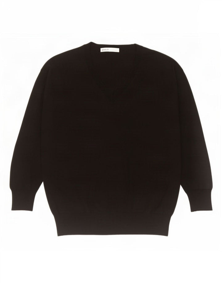 Suéter feminino Zara com decote em V grande, Reino Unido 10, pequeno, preto, poliéster