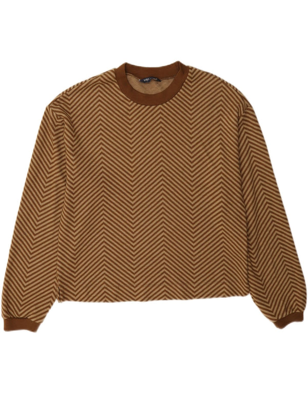 Suéter feminino Marks & Spencer com gola redonda Reino Unido 12 médio marrom Chevron