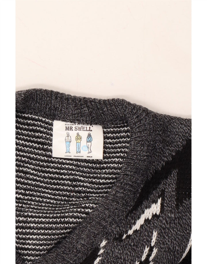 VINTAGE Mens V-Neck Jumper Sweater XL Grey Geometric Acrylic Vintage Vintage and Second-Hand Vintage from Messina Hembry 