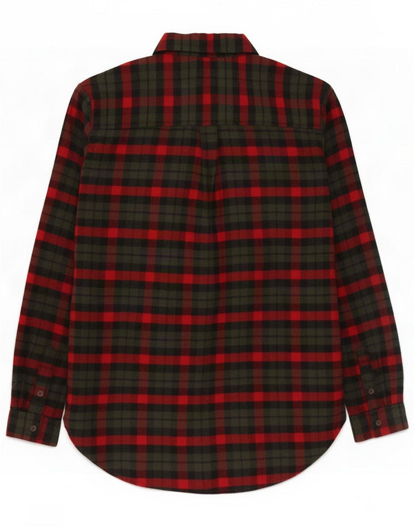 Camisa de flanela feminina vintage Reino Unido 12 algodão xadrez cáqui médio