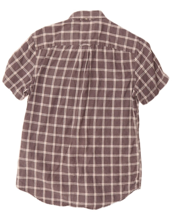 Camisa masculina Timberland manga curta slim fit pequena cinza xadrez linho