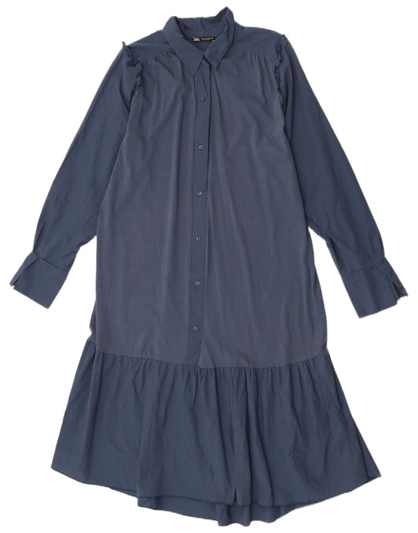 Vestido camisa feminino de manga comprida Zara Reino Unido 16 grande algodão azul marinho
