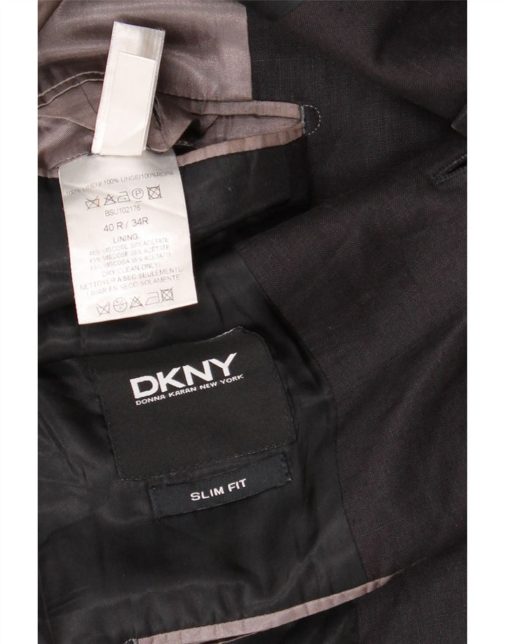 Jaqueta blazer masculina DKNY slim fit com 1 botão Reino Unido 40 grande lã preta
