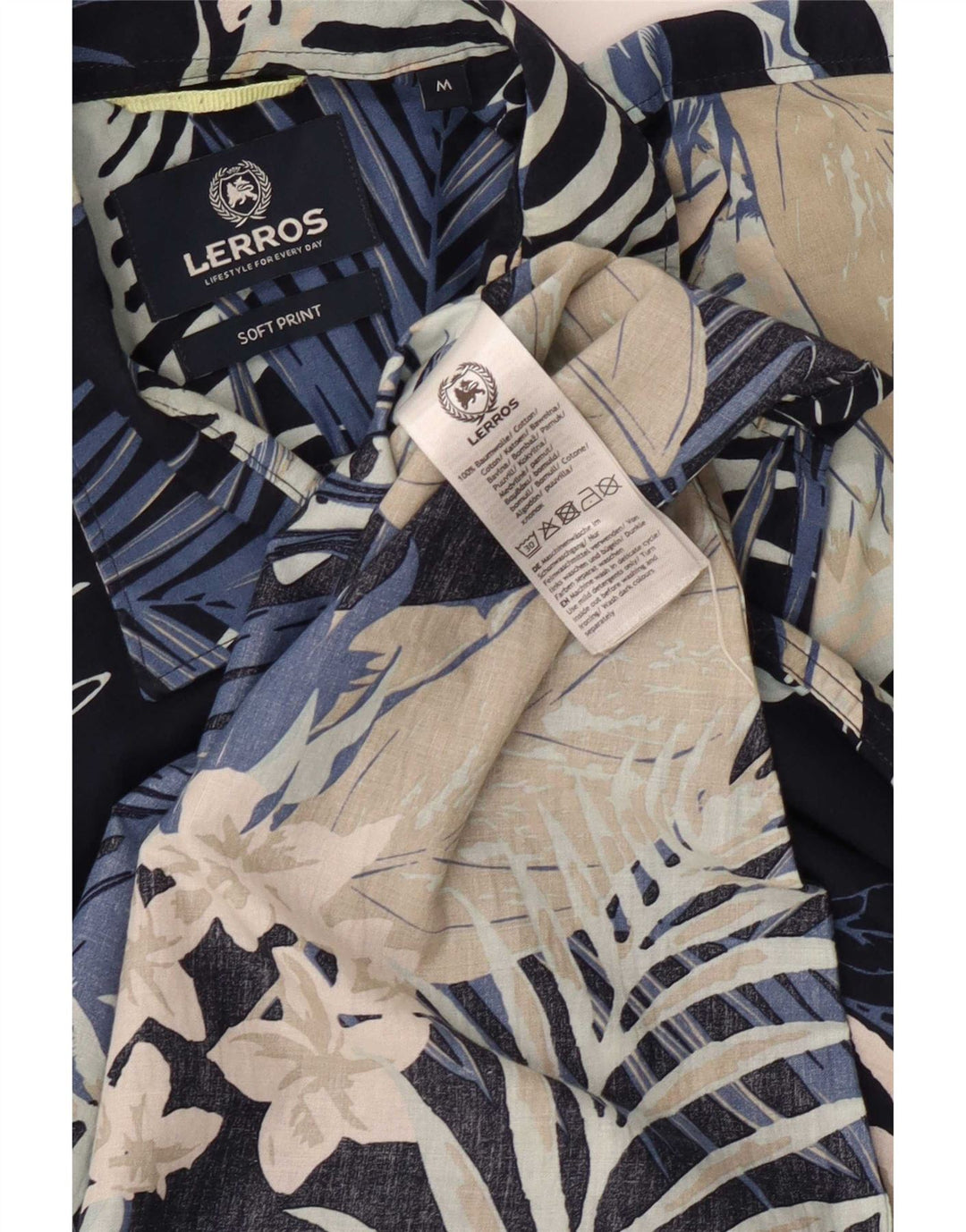 Camisa masculina Lerros de manga curta azul marinho médio floral algodão