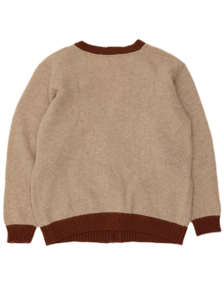 Suéter cardigã masculino vintage pequeno bege argyle/lã diamante