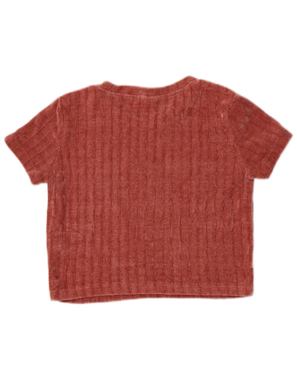 Camiseta feminina Zara Trafaluc Crop Velour Top Reino Unido 12 Poliéster Vermelho Médio