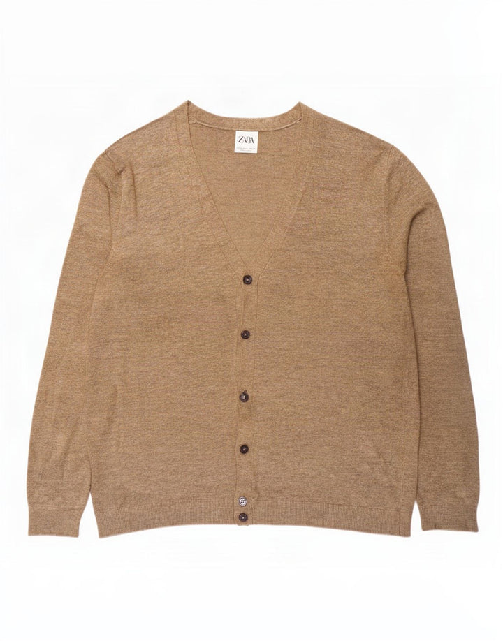 Suéter cardigã masculino Zara grande bege