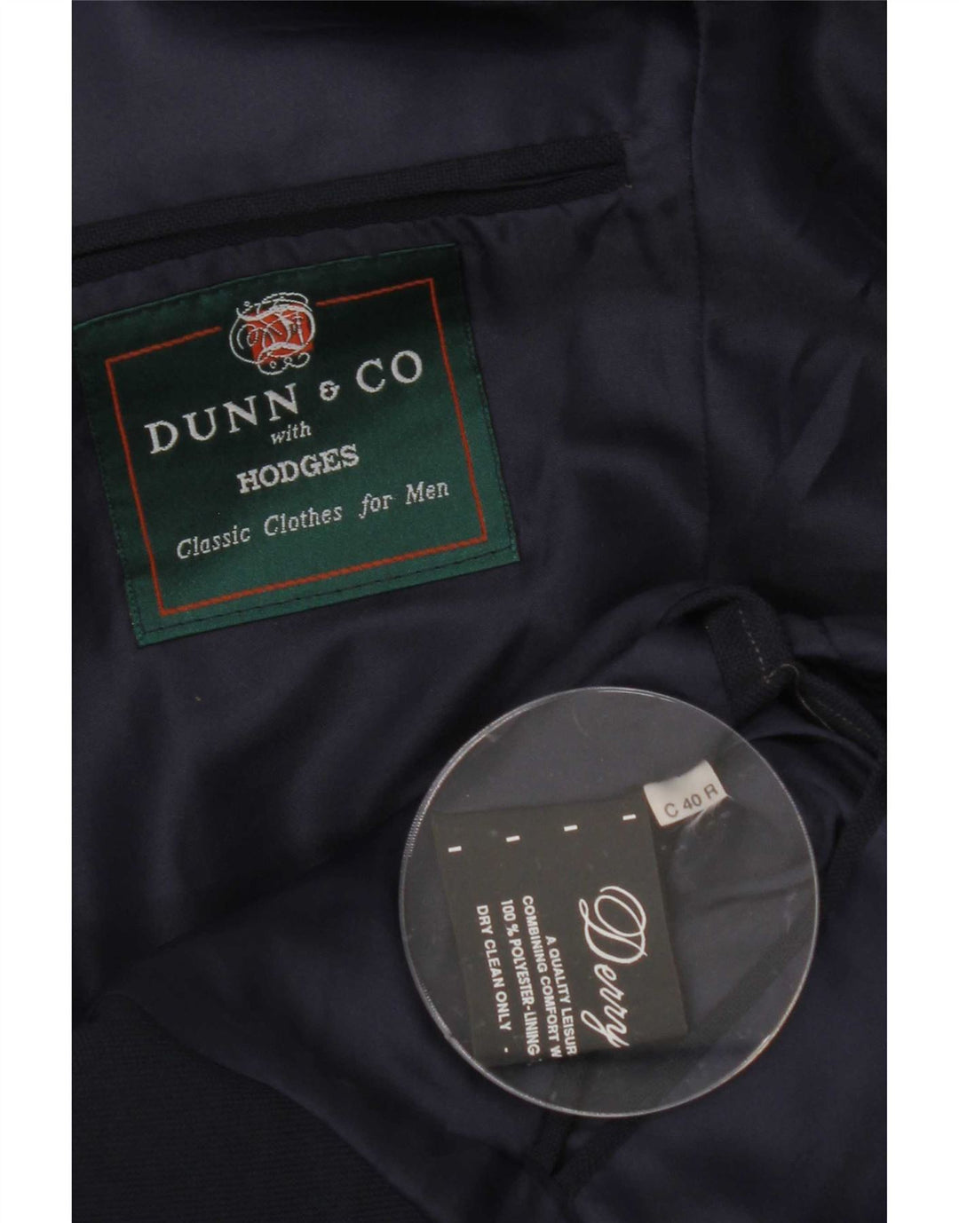 Jaqueta blazer masculina Dunn &Co com 2 botões Reino Unido 40 grande poliéster azul marinho