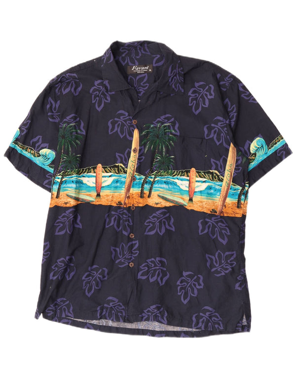 Favant Camisa masculina havaiana de manga curta XL algodão roxo