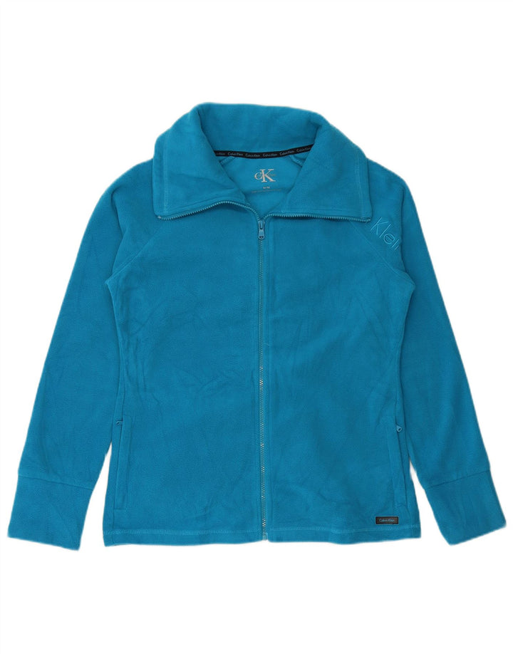 CALVIN KLEIN Womens Graphic Fleece Jacket UK 14 Medium Blue Polyester