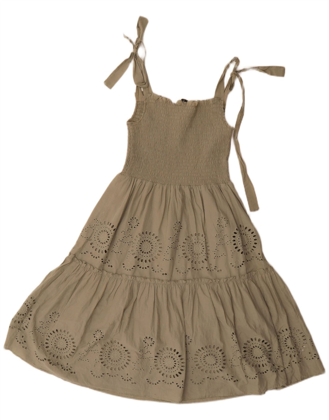 Vestido de verão feminino Zara UK 8 pequeno poliéster cáqui