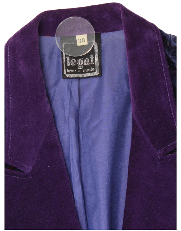 Jaqueta blazer feminina vintage de veludo com 1 botão UE 38 médio azul marinho floral