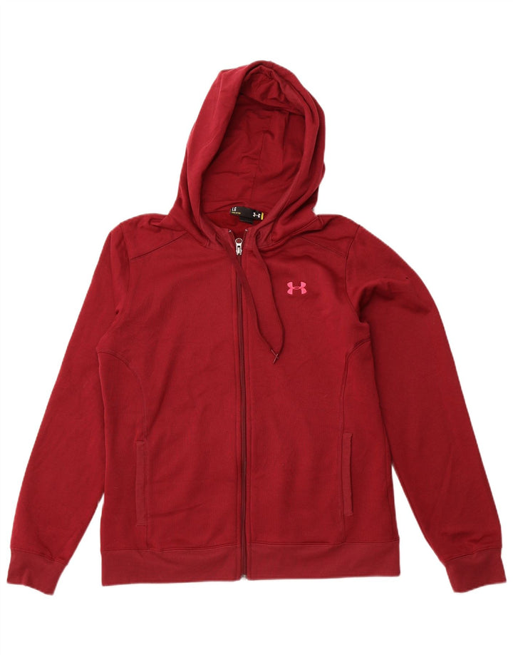 Suéter feminino com capuz e zíper UNDER ARMOUR Reino Unido 16 grande poliéster cor de vinho