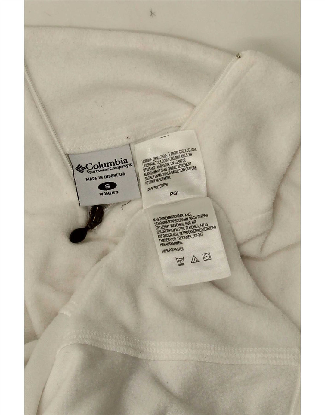 Suéter de lã feminino Columbia com zíper e gola UK 10 pequeno poliéster branco